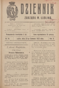 Dziennik Zarządu m. Lublina. R.5, 1925, nr 14