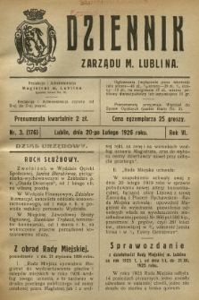 Dziennik Zarządu m. Lublina. R.6, 1926, nr 3 (176)