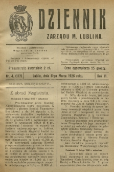 Dziennik Zarządu m. Lublina. R.6, 1926, nr 4 (177)