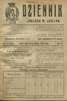 Dziennik Zarządu m. Lublina. R.6, 1926, nr 5 (178)