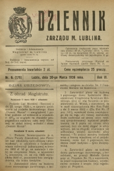 Dziennik Zarządu m. Lublina. R.6, 1926, nr 6 (179)