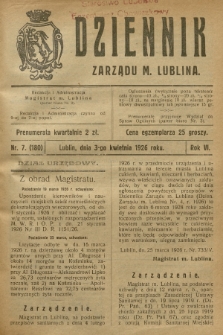 Dziennik Zarządu m. Lublina. R.6, 1926, nr 7 (180)