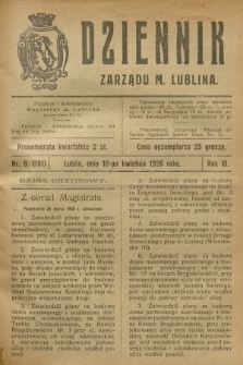 Dziennik Zarządu m. Lublina. R.6, 1926, nr 8 (181)