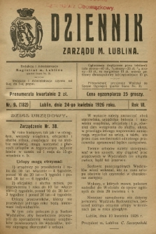 Dziennik Zarządu m. Lublina. R.6, 1926, nr 9 (182)