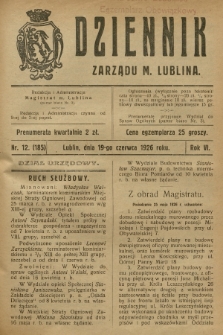 Dziennik Zarządu m. Lublina. R.6, 1926, nr 12 (185)