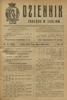 Dziennik Zarządu m. Lublina. R.6, 1926, nr 13 (186)