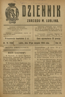 Dziennik Zarządu m. Lublina. R.6, 1926, nr 15 (188)