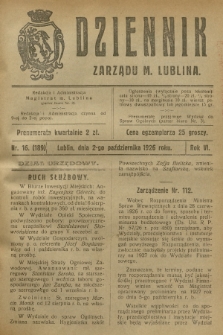 Dziennik Zarządu m. Lublina. R.6, 1926, nr 16 (189)