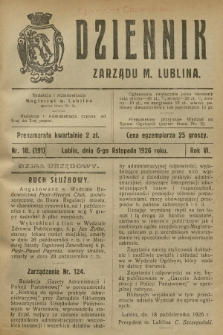 Dziennik Zarządu m. Lublina. R.6, 1926, nr 18 (191)