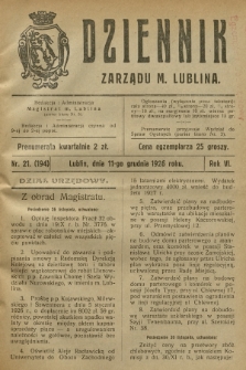 Dziennik Zarządu m. Lublina. R.6, 1926, nr 21 (194)