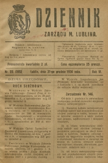 Dziennik Zarządu m. Lublina. R.6, 1926, nr 22 (195)