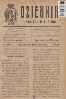 Dziennik Zarządu m. Lublina. R.7, 1927, nr 1 (196)