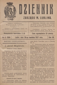Dziennik Zarządu m. Lublina. R.7, 1927, nr 6 (201)