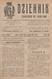 Dziennik Zarządu m. Lublina. R.7, 1927, nr 7 (202)