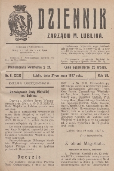 Dziennik Zarządu m. Lublina. R.7, 1927, nr 8 (203)