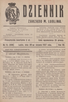 Dziennik Zarządu m. Lublina. R.7, 1927, nr 13 (208)
