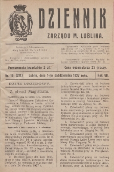 Dziennik Zarządu m. Lublina. R.7, 1927, nr 16 (211)