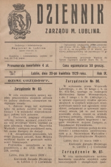Dziennik Zarządu m. Lublina. R.9, 1929, nr 9 (267)