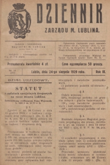 Dziennik Zarządu m. Lublina. R.9, 1929, nr 14 (272)