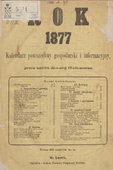 Rok 1877 : kalendarz powszechny, gospodarski i informacyjny. R.3