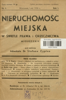 Nieruchomość Miejska : w świetle prawa i orzecznictwa. R.1, 1938, Nr 1