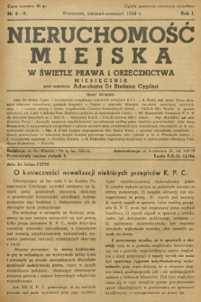 Nieruchomość Miejska : w świetle prawa i orzecznictwa. R.1, 1938, Nr 8-9