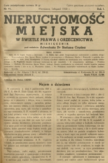 Nieruchomość Miejska : w świetle prawa i orzecznictwa. R.1, 1938, Nr 11