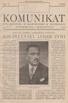 Komunikat Towarzystwa Wydawniczego w Warszawie. 1929, Nr 3