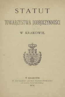 Statut Towarzystwa Dobroczynności w Krakowie