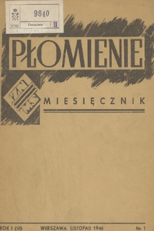 Płomienie : [organ Związku Niezależnej Młodzieży Socjalistycznej]. R. 1, 1946, nr 1