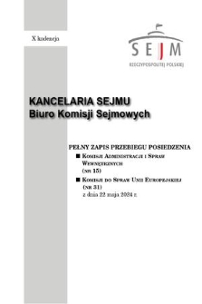 Pełny Zapis Przebiegu Posiedzenia Komisji do spraw Unii Europejskiej (nr 31) z dnia 22 maja 2024 r.