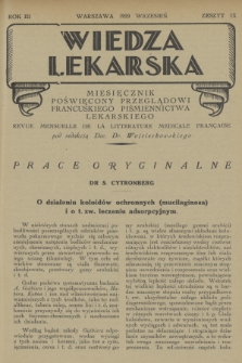 Wiedza Lekarska : miesięcznik poświęcony przeglądowi francuskiego piśmiennictwa lekarskiego : revue mensuelle de la littérature médicale française. R. 3, 1929, z. 9