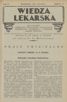 Wiedza Lekarska : miesięcznik poświęcony przeglądowi francuskiego piśmiennictwa lekarskiego : revue mensuelle de la littérature médicale française. R. 4, 1930, z. 9