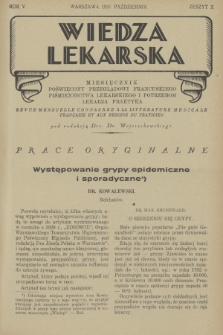 Wiedza Lekarska : miesięcznik poświęcony przeglądowi francuskiego piśmiennictwa lekarskiego i potrzebom lekarza praktyka = revue mensuelle consacrée à la littérature médicale française et aux besoins du praticien. R. 5, 1931, z. 10