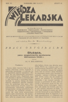 Wiedza Lekarska : miesięcznik poświęcony przeglądowi francuskiego piśmiennictwa lekarskiego i potrzebom lekarza praktyka = revue mensuelle consacrée à la littérature médicale française et aux besoins du praticien. R.7, 1933, z. 3