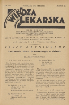 Wiedza Lekarska : miesięcznik poświęcony przeglądowi francuskiego piśmiennictwa lekarskiego i potrzebom lekarza praktyka = revue mensuelle consacrée à la littérature médicale française et aux besoins du praticien. R. 8, 1934, z. 9