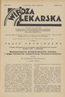 Wiedza Lekarska : miesięcznik poświęcony przeglądowi francuskiego piśmiennictwa lekarskiego i potrzebom lekarza praktyka = revue mensuelle consacrée à la littérature médicale française et aux besoins du praticien. R. 8, 1934, z. 11