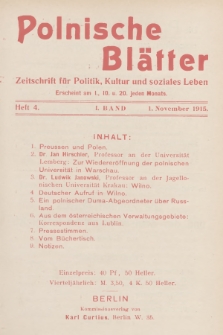 Polnische Blätter : Zeitschrift für Politik, Kultur und soziales Leben. Bd.1, 1915, Heft 4