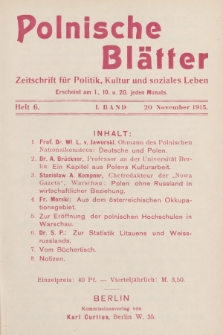 Polnische Blätter : Zeitschrift für Politik, Kultur und soziales Leben. Bd.1, 1915, Heft 6