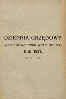 Dziennik Urzędowy Ministerstwa Spraw Wewnętrznych. 1931, skorowidz alfabetyczny