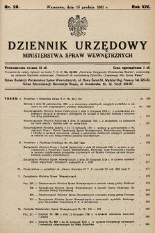 Dziennik Urzędowy Ministerstwa Spraw Wewnętrznych. 1931, nr 20