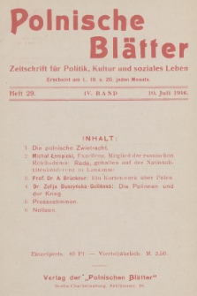 Polnische Blätter : Zeitschrift für Politik, Kultur und soziales Leben. Bd.4, 1916, Heft 29