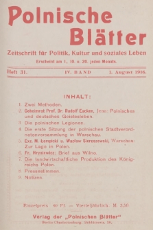 Polnische Blätter : Zeitschrift für Politik, Kultur und soziales Leben. Bd.4, 1916, Heft 31