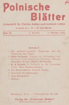 Polnische Blätter : Zeitschrift für Politik, Kultur und soziales Leben. Bd.5, 1916, Heft 37