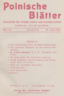 Polnische Blätter : Zeitschrift für Politik, Kultur und soziales Leben. Bd.7, 1917, Heft 57