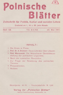 Polnische Blätter : Zeitschrift für Politik, Kultur und soziales Leben. Bd.7, 1917, Heft 60