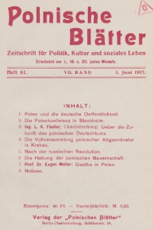 Polnische Blätter : Zeitschrift für Politik, Kultur und soziales Leben. Bd.7, 1917, Heft 61