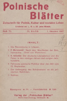 Polnische Blätter : Zeitschrift für Politik, Kultur und soziales Leben. Bd.9, 1917, Heft 73