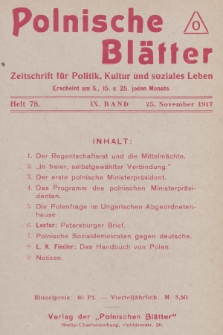 Polnische Blätter : Zeitschrift für Politik, Kultur und soziales Leben. Bd.9, 1917, Heft 78