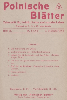 Polnische Blätter : Zeitschrift für Politik, Kultur und soziales Leben. Bd.9, 1917, Heft 79